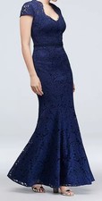 JS Collections Navy Lace Mermaid Gown Cap Sleeve Notch Neck Formal Dress 10 NWT