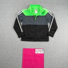 Adidas Track Jacket Youth Size 5 Gray Green Black Stipred Full Zip Pockets