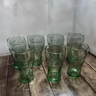 Coca Cola Green Soda Fountain Glasses Vintage Lot of 7