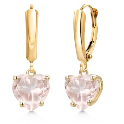 14K Yellow Gold Rose Rose Quartz Dangle Earrings for Women | 3.52 Cttw |
