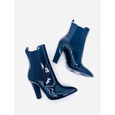 Gucci Black Patent Leather Chelsea Boots Pointed Toe Block Heel 39.5