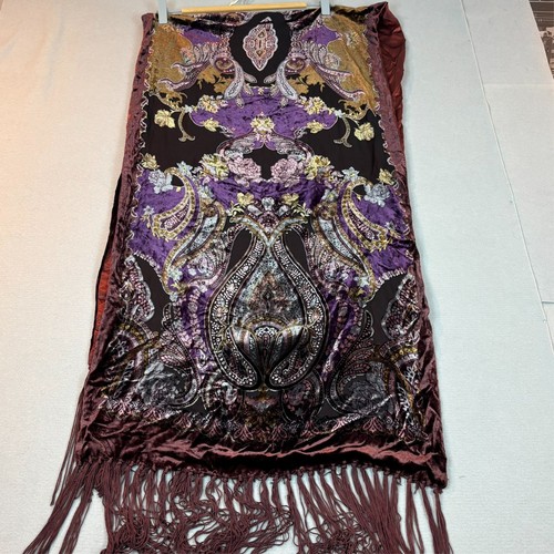 Women’s purple brown Floral Rectangle Long Scarf Fringe Feminine fall 90's boho