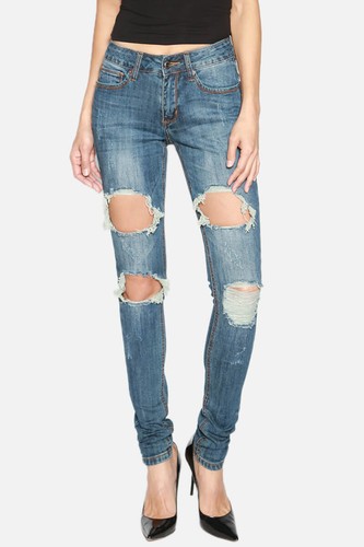 TheMogan Vintage Big Distressed Destroyed Faded Stretch Denim Skinny Jeans 11/29 - Picture 9 of 14