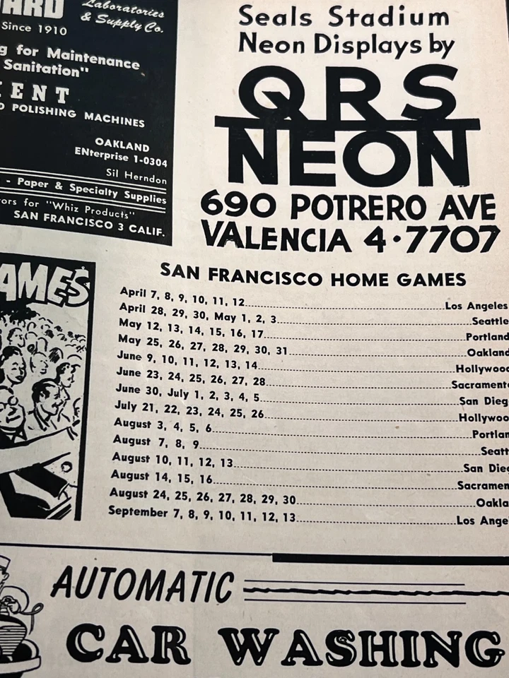 1953 San Francisco Seals Baseball Program v San Diego Padres Lefty O'Doul - Image 4 of 4