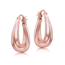 Rose Gold Flash Silver Square-Tube Twisted 15mm Double Square Hoop Earrings