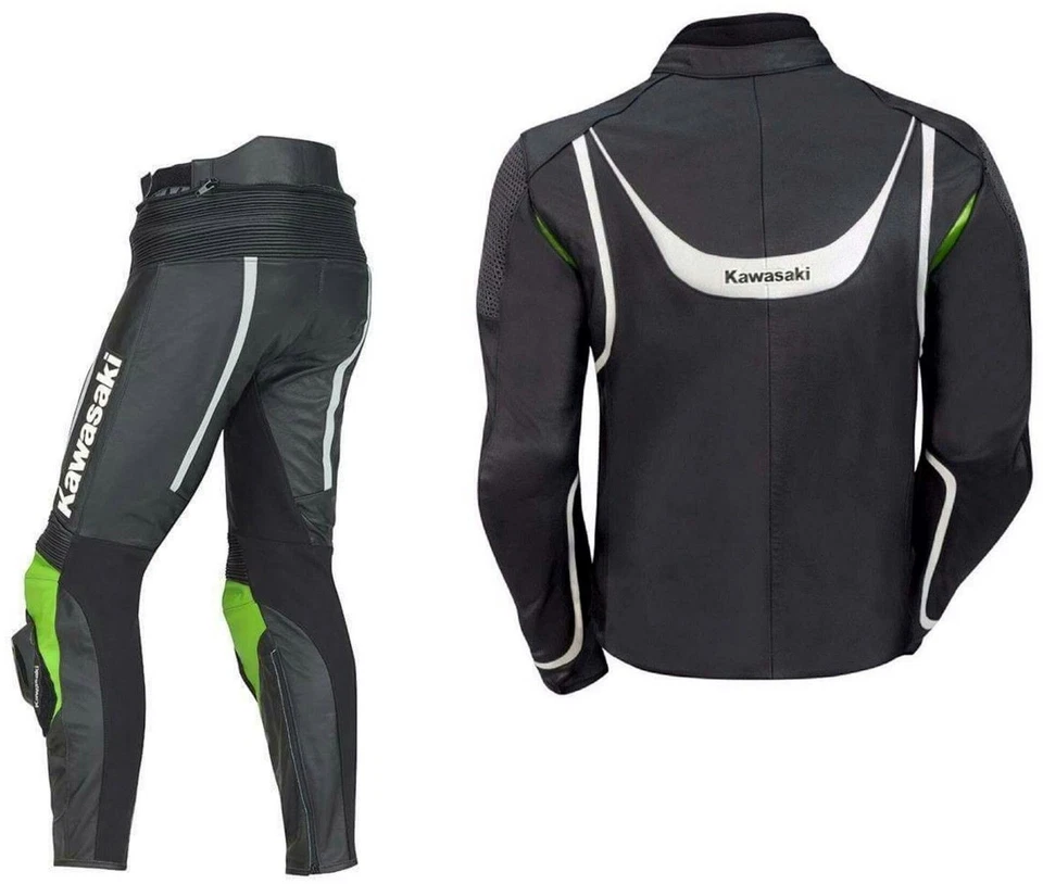 KAWASAKI Courses Combinaison de Moto en Cuir Hommes Moto en Cuir Veste Pantalon - Photo 2/3