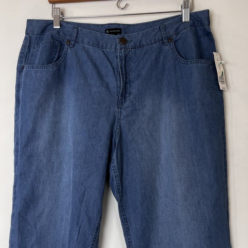 Women Pants Size14 Wide Leg Chambray Blue Capri New York Company - Picture 2 of 9