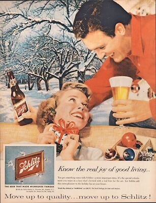 1959 Schlitz Beer Joy of Good Living Vintage Print Ad Christmas