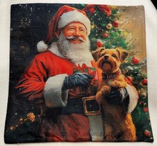 Santa Dog Puppy Christmas Tree Throw Pillow Cover Winter Holiday Home Decor