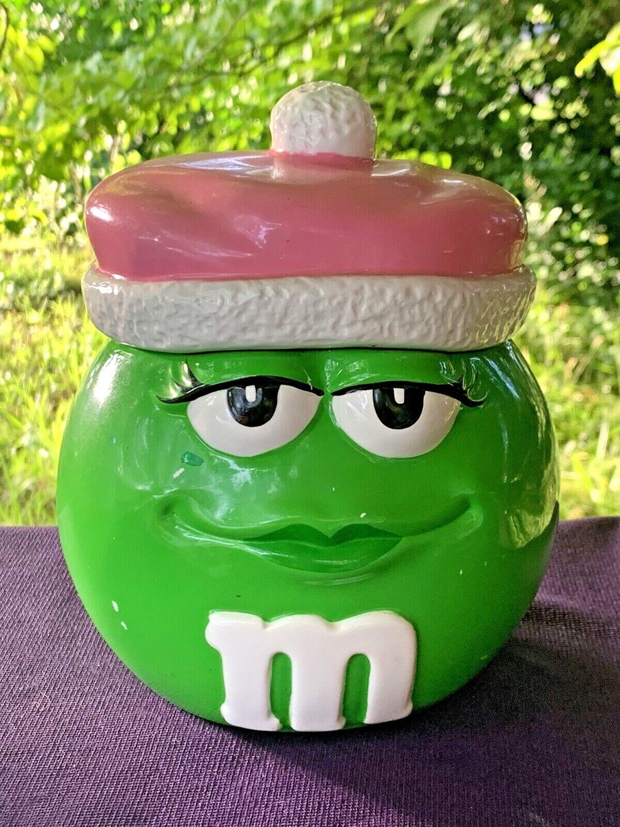 M&M'S GALERIE 2003 CERAMIC COOKIE JAR / CANISTER CANDY JAR PINK