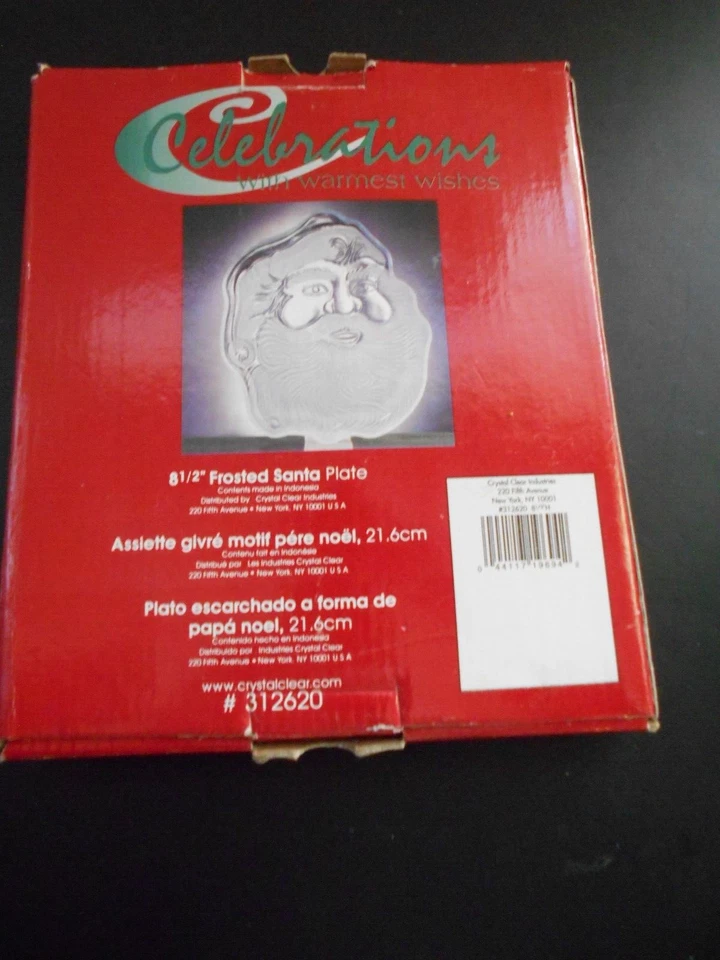Xmas Santa Claus Face Frosted Glass Serving Plate 8 1/2 Crystal Clear Industries - Изображение 3 из 4