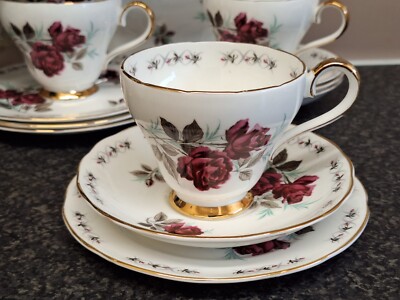 Teeservice Tasse Untertasse Teller für 1 Person Porzellan Adderley Persian Rose