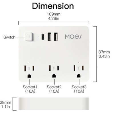 WiFi Multi Plug, Wall Outlet Surge Protector Power Strip  Outlets 2 USB/1 USB C