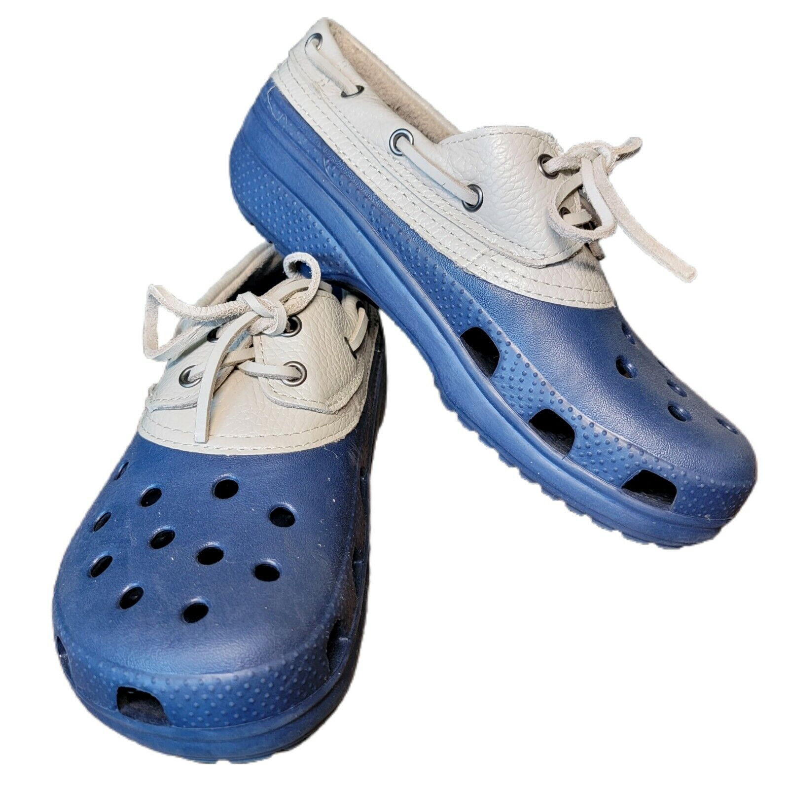 Crocs Unisex Shoes Navy Blue with Leather Tops Laces … - Gem