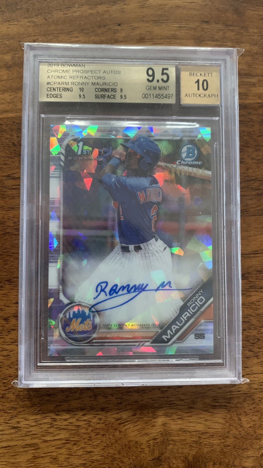 2019 Bowman Chrome Ronny Mauricio Atomic Refractor Auto /100 BGS 9.5/10 Gem Mint