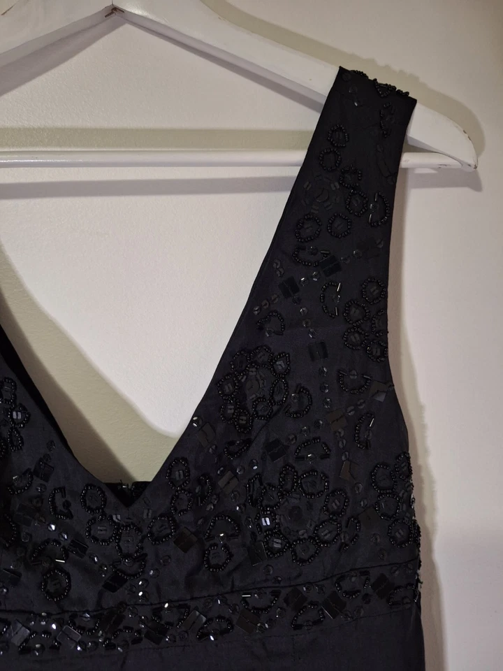 Out with Evie Black Silk Mini Dress sequinned & Beaded Bodice~Size 6 (76) - Image 4 of 4