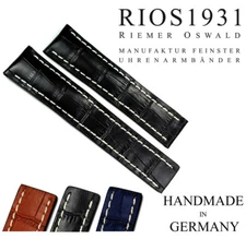 22mm /20 Germany RIOS for Breitling Deployant Clasp Cow Leather Watch Strap Band