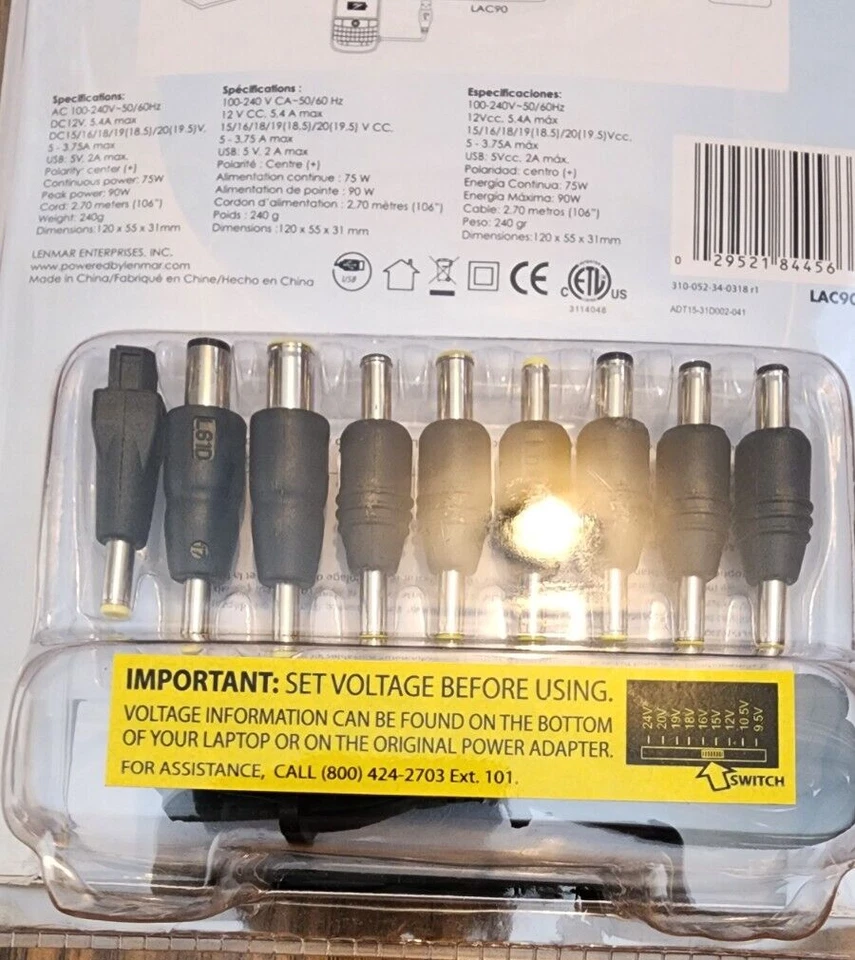 Lemar Power Adaptor LAC90 Universal Laptop Charger 9 Adaptors 9.5-24 Volt - Image 4 of 4