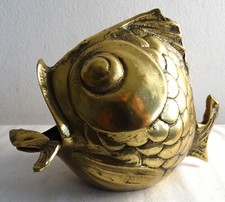 70er Messing Aschenbecher Kugelfisch mit kleiner Fisch 500 gramm