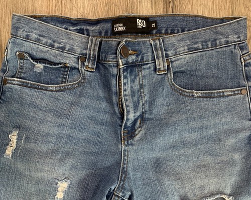 RSQ Jeans London Skinny Shorts Denim Blue Distressed Cut Off Men's 29 Grunge - Picture 5 of 14