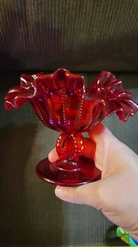 Vintage L G Wright Fenton Ruby Red Pedestal Glass Footed Compote Dish 4.75"
