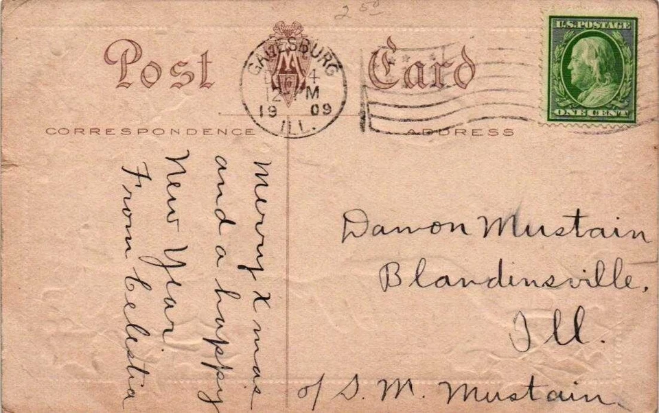 US POSTAL HISTORY GATERSBURG ILL 1909 #357 - 1909 Bluish Paper 1¢ BEN FLAG CNCL - Image 2 of 2