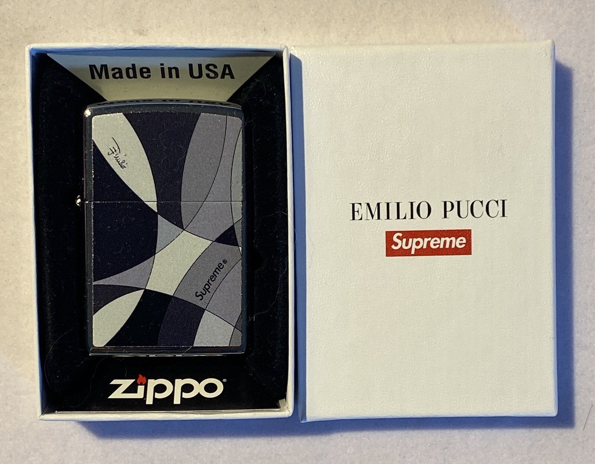 SUPREME EMILIO PUCCI ZIPPO DUSTY BLACK GRAY NEW IN LOGO BOX DOUBLE SIDED  NICE - Main Image