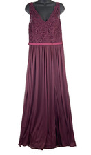 Celebrate By David's Bridal Wine A-Line V-Neck Sequin Lace Dress Women's Size 14