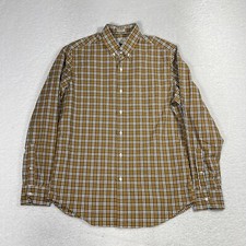 J Crew Button Down Shirt Mens M Secret Wash Plaid Slim Orange Cotton Stretch EUC