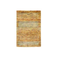 2'x3' Orange Grass Design Hand Knotted Wool and Silk Sample Mat Small Rug R76497