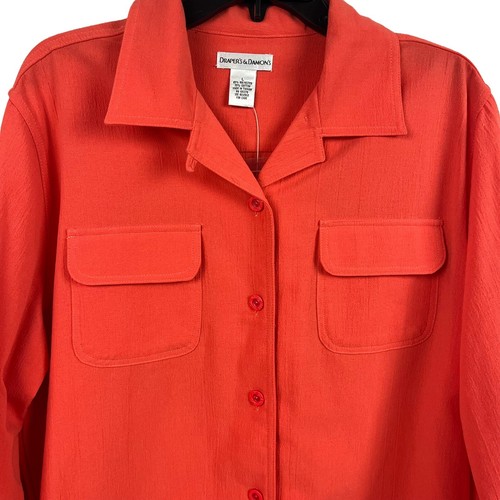 Drapers & Damons Womens Roll Tab Sleeve Shirt Orange Top Large - Picture 3 of 10