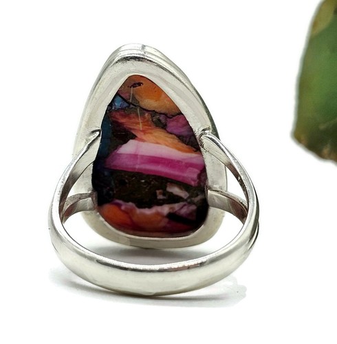 Oyster Turquoise & Pink Opal Ring, Size Q, Sterling Silver, Copper Turquoise - Picture 7 of 7