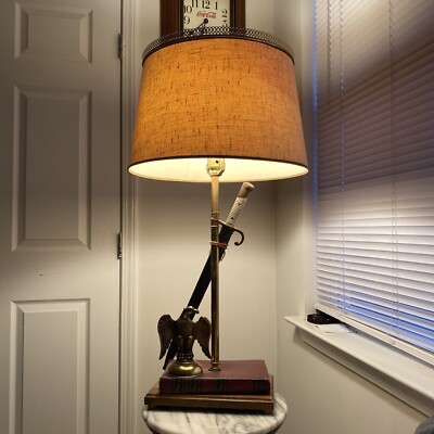Trench Art Lamp w/ Eagle and Real Sheathed Sword One of a Kind