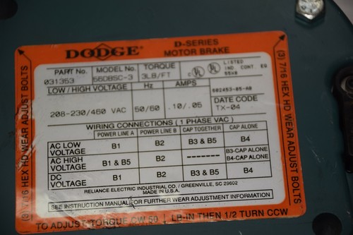 New Reliance Duty Master Motor Brake Unibrake 56DBSC-3 230/460v 3lb 031353 - Picture 5 of 6