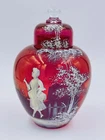 Vintage Fenton Hand Painted Mary Gregory Cranberry Glass Vessel Vase Ginger Jar
