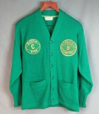 Vintage 1950s South Side Wool Varsity Sweater Green Chenille Basketball Patches