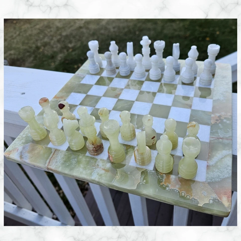 Green Onyx chess set gift storage box, 12" Chess Board Chess Pieces Stone Chess - Image 2 of 4