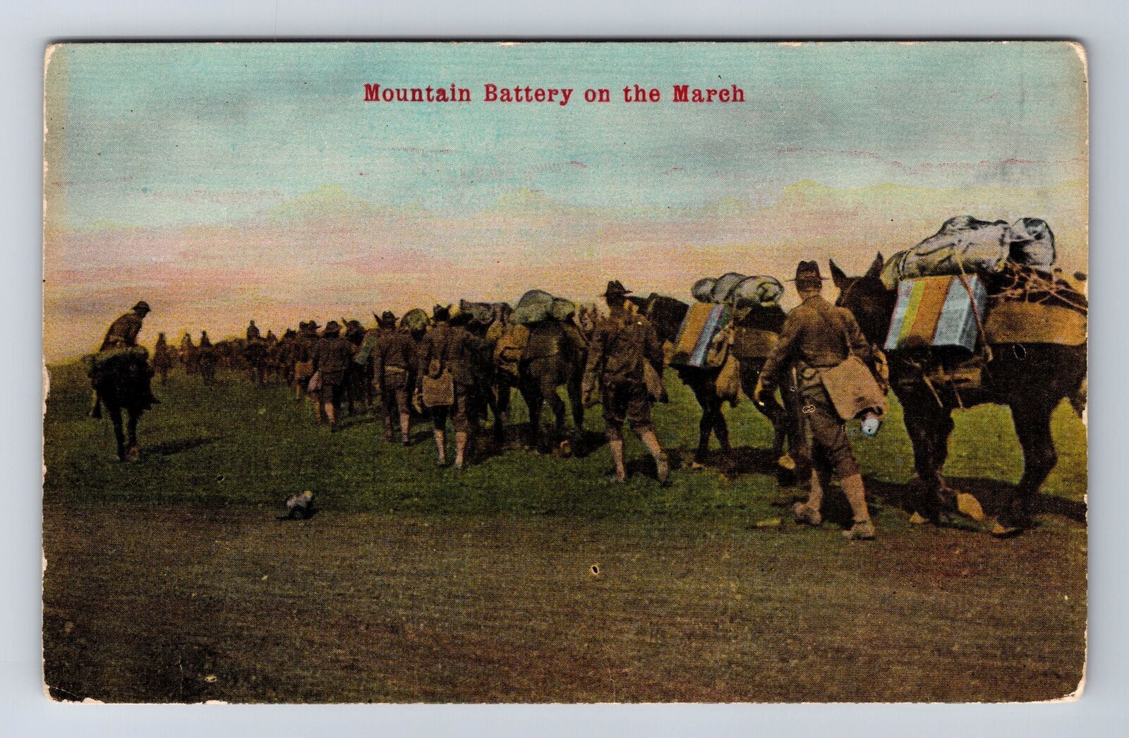 US Army, Mountain Battery On The March, Antique, Vintage Card Souvenir Postcard