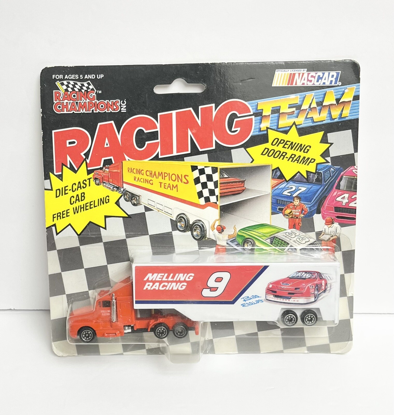 1991 Racing Champions Bill Elliott #9 Die-Cast Cab Transporter Free Wheeling