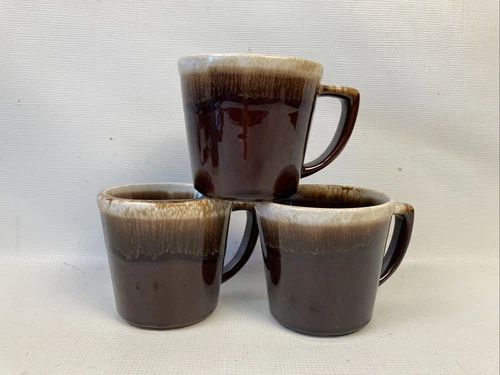 Set of 3 VTG McCoy Brown Drip Glaze 8 oz Coffee Mugs D Handle Made in USA