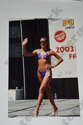slim brunette woman in purple bikini heels VINTAGE PHOTOGRAPH Fr