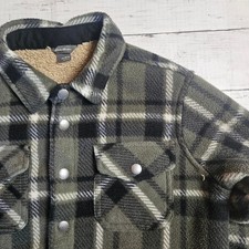 Eddie Bauer Kids Sherpa Fleece Lined Boys Green Plaid Flannel Jacket, 10/12