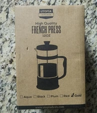 Utopia Kitchen 12 oz French Press Coffee Maker – Gold – Glass  – NEW- Tea