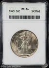 1943 50C Walking Liberty Half Dollar ANACS MS 64 | Soap Box UNC BU