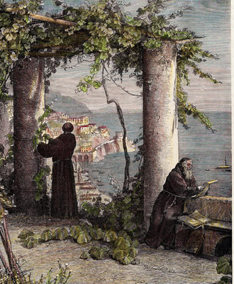 Antike Xylografie Farbige Druckgrafik 1800 Amalfi Vom Terrazza Dei Cappucini