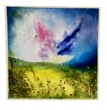 Atmospheric impressionist landscape signed oil painting on cardboard