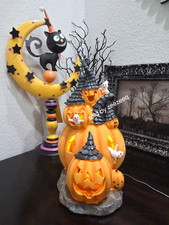 Halloween Pumpkin Haunted House Ghost LIGHT UP Jack O Lantern Figurine 11.5"