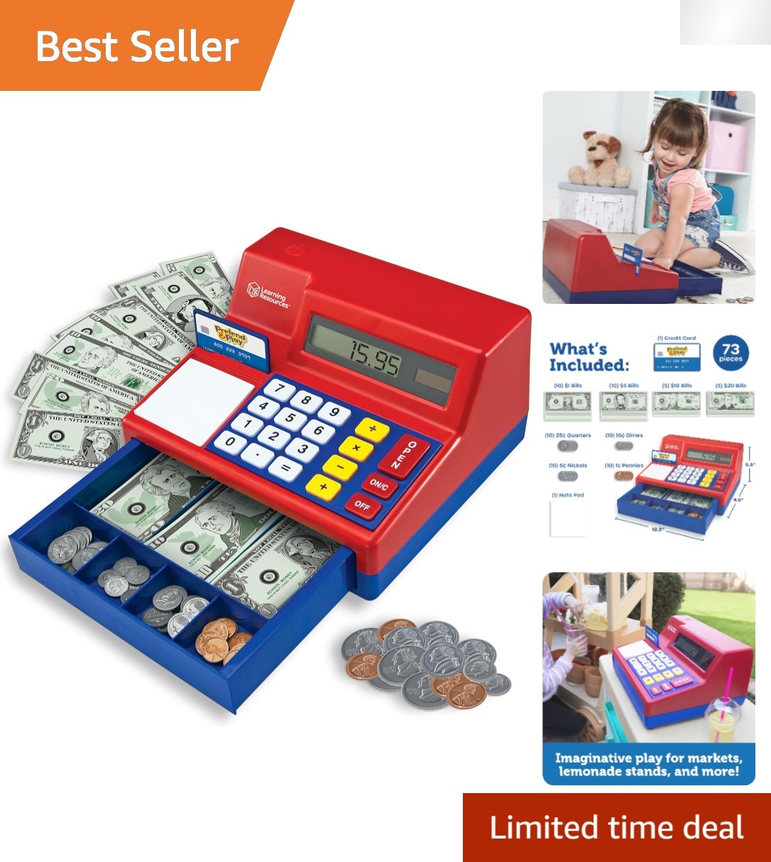 Interactive Calculator Cash Register Toy - 73-Piece Educational Playset for Kids-image
