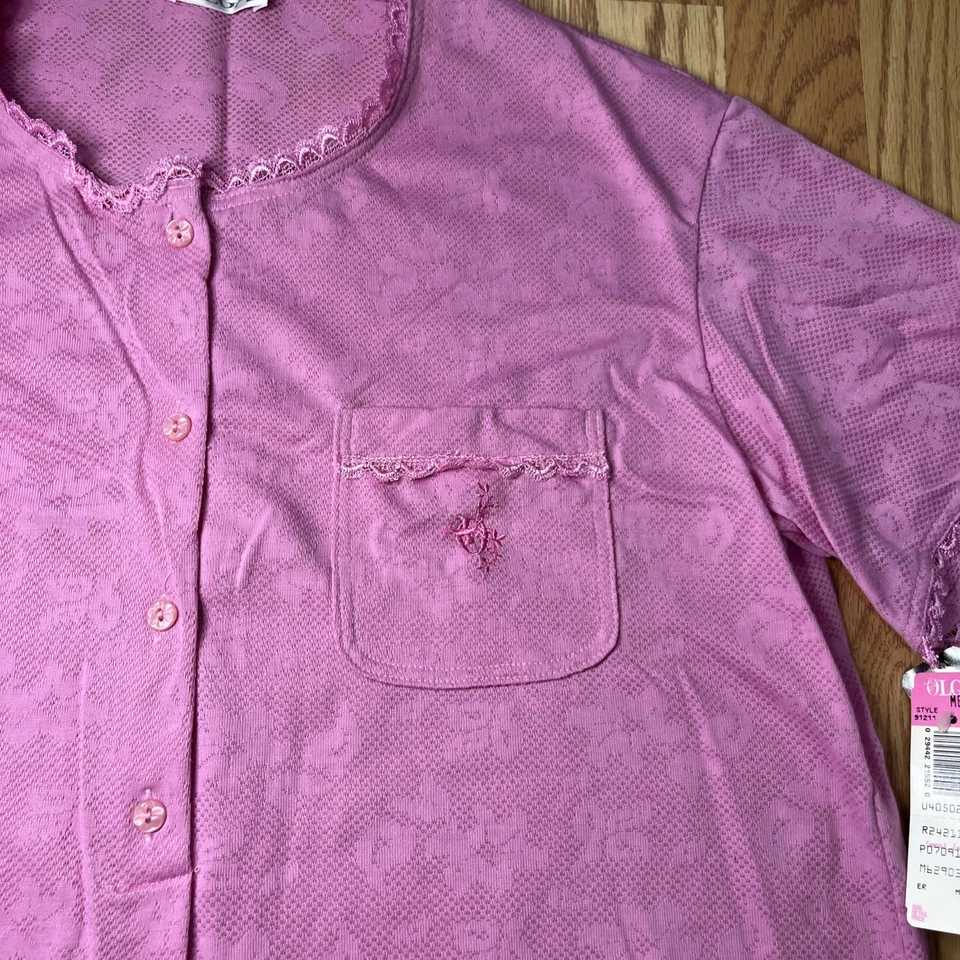 Camisón largo completo vintage Olga para mujer 1/4 con botones rosa talla M Foto 3 de 4