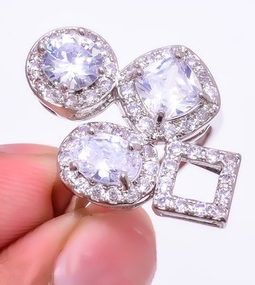 White Topaz White Rhodium Plated Gemstone 925 Silver Plated Ring s.7 R6216-370